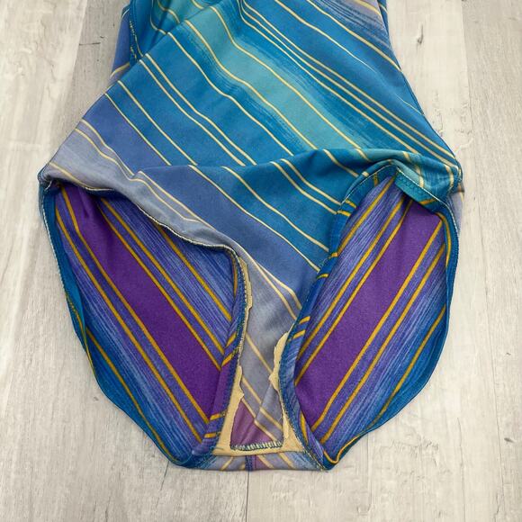 Vintage Sirena 1 Piece Striped Ruffle Removable Straps Retro Bathing Swim Suit - Picture 3 of 12